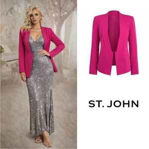NEW St. John Fuchsia Wool Tailored Open Blazer